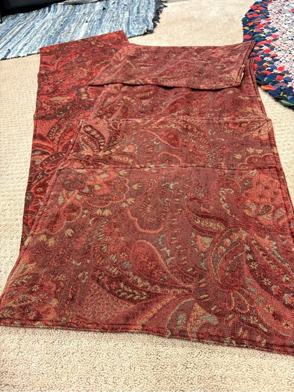 Crate&Barrel Red Paisley Table Runner Set